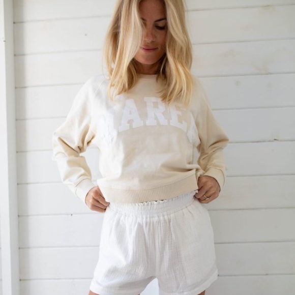 Marea Graphic Logo Ivory Crew-Neck Oversized Sweatshirt - Picture 1 of 9